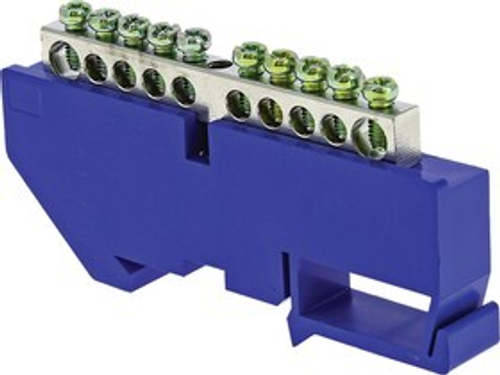 Шина нулевая N 6х9 10 отверст. цинк син. изолятор на DIN-рейку