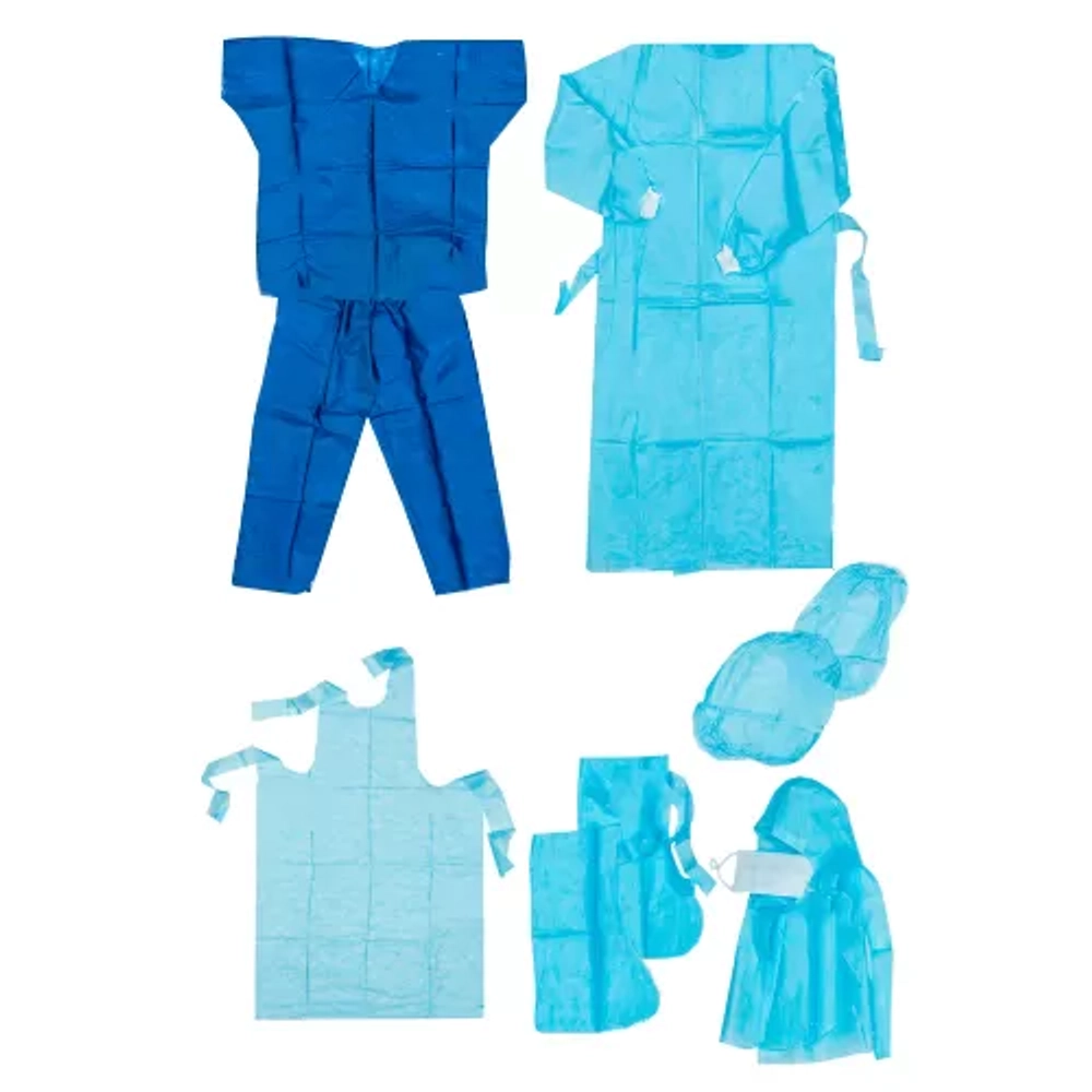 Комплект одежды медицинской Повышенной защиты Новисет КОХ-П нестерильный (халат, брюки, рубашка, шапочка, бахилы, нарукавники, фартук, маска)