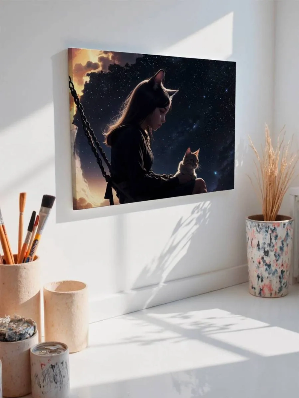 Картина на стену 40 X 50 Девушка с котенком