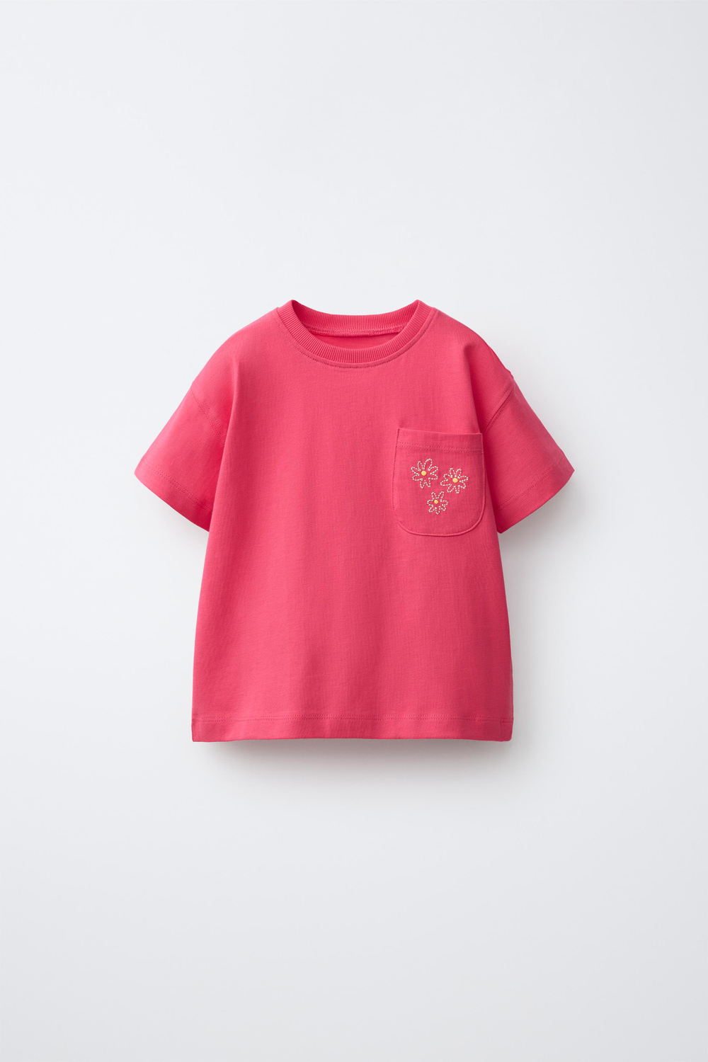 ZARA ФУТБОЛКА С ВЫШИВКОЙ И КАРМАНОМ, КРАСНЫЙ