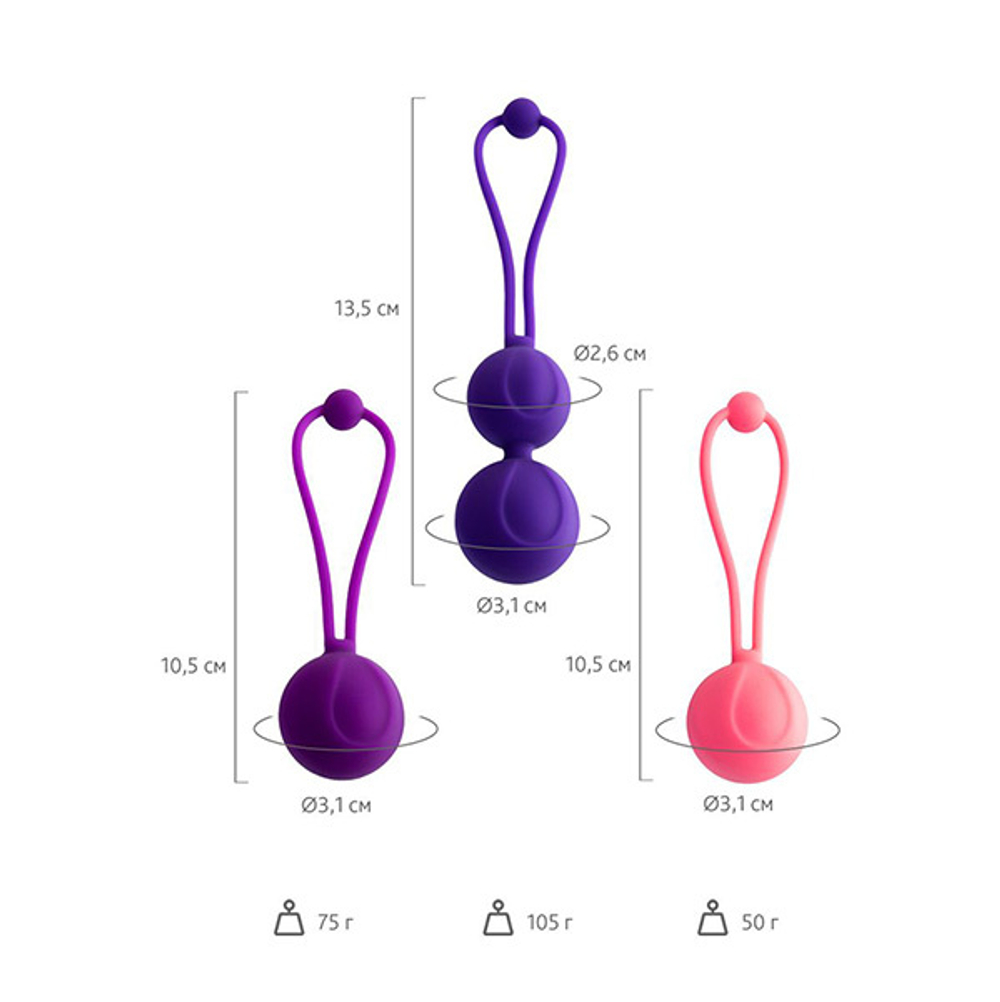 Набор из 3 вагинальных шариков 3,1 см разного цвета ToyFa L'roina Bloom 564003