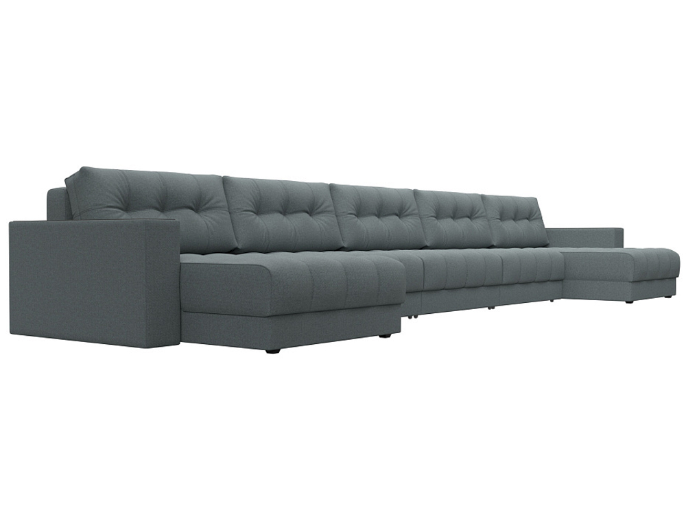 Диван П-образный с декором Лига-049 НПБ Мегалонг, Амур 07 РОГОЖКА серый