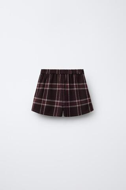 ZARA ЮБКА-ШОРТЫ В КЛЕТКУ СО СКЛАДКАМИ, КОРИЧНЕВЫЙ