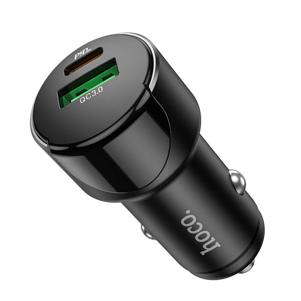Автомобильное зарядное устройство HOCO Z42 PD20W+QC3.0 3A Type-C+USB дисплей Black