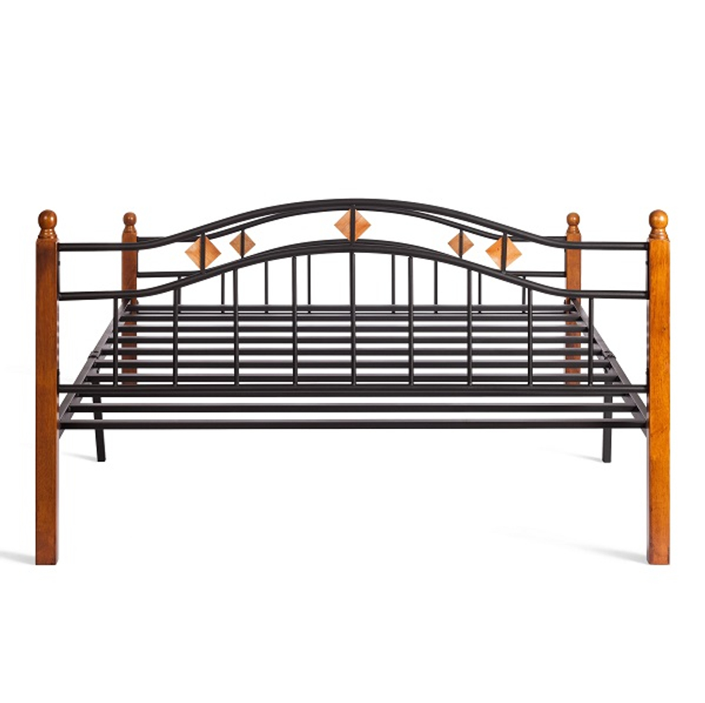 Кровать AT-126 - дерево гевея/металл, 160*200 см (Queen bed), красный дуб/черный