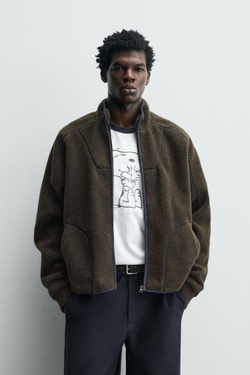 ZARA ТОЛСТОВКА ИЗ ИСКУССТВЕННОЙ ОВЧИНЫ НА МОЛНИИ, КОРИЧНЕВЫЙ