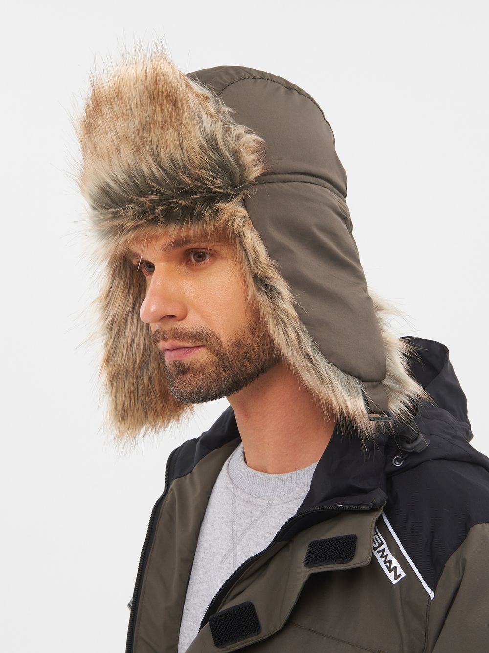 Шапка ушанка с маской Евро Енот ткань Taslan цвет Хаки