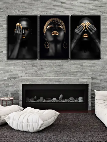 Модульная картина "Трио девушек в золоте"