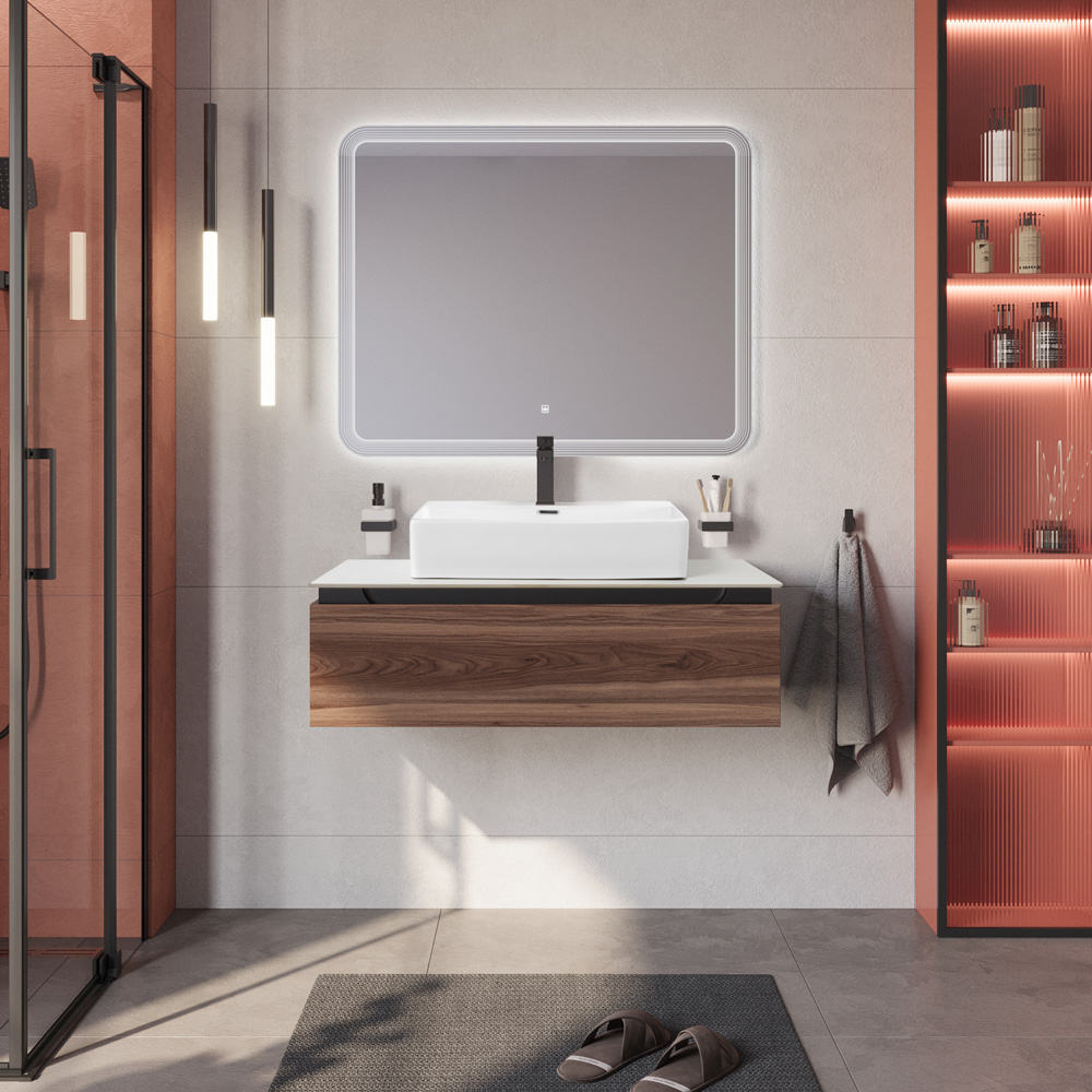 Мебель для ванной со столешницей и накладной раковиной Cezares SLIDER 100 Орех дымчатый SLIDER-1000-1C-SO-NA-P