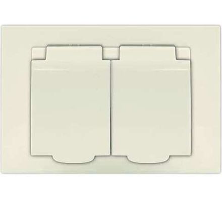 Розетка двухместная "UNIVersal" серия "Афина" с/з с крышкой, с/у, 16А, 220В, слоновая кость (ivory)