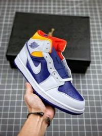 AIR JORDAN 1 MID WHITE/DEEP ROYAL BLUE-TRACK RED-LASER ORANGE