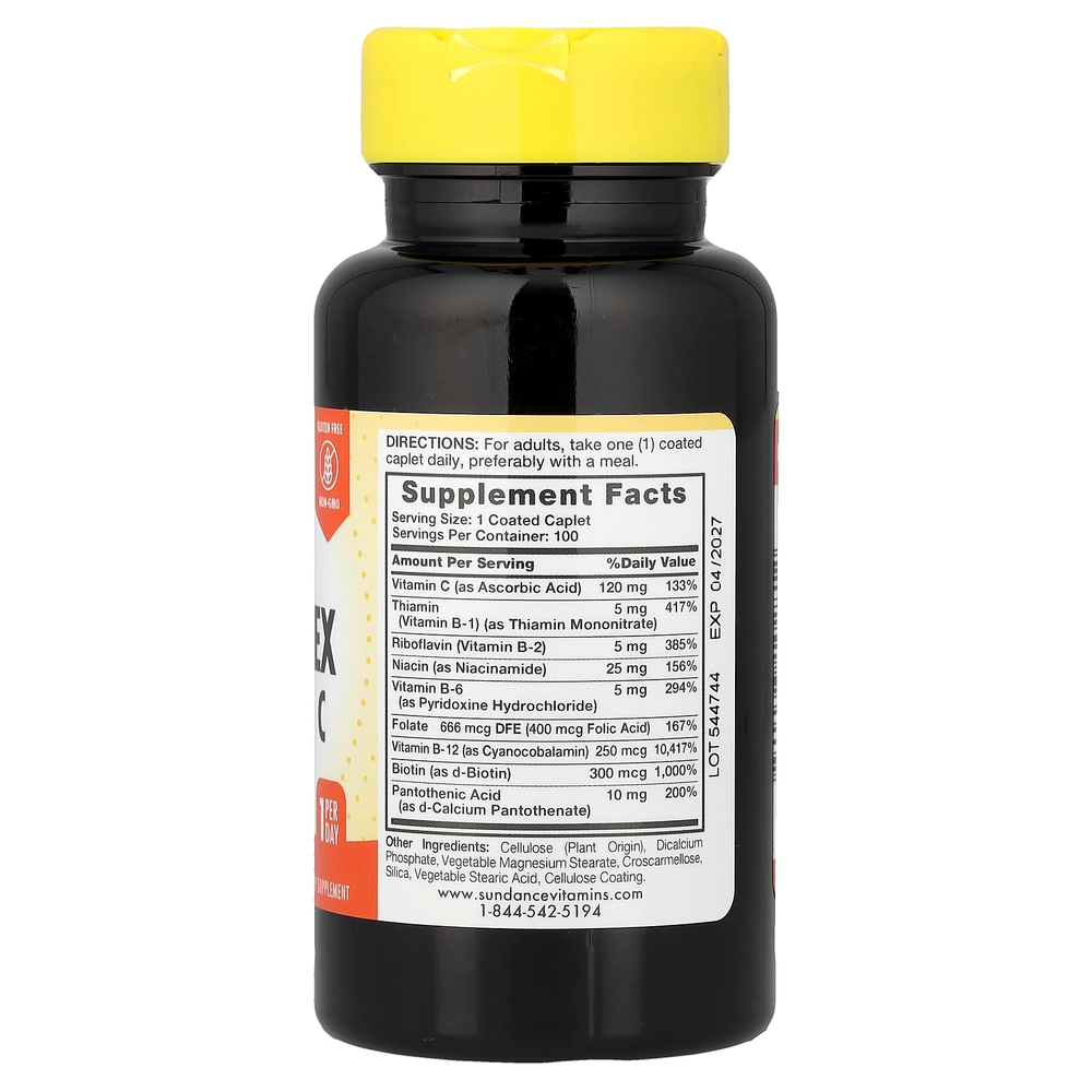 Sundance Vitamins, Полный комплекс витаминов группы B + витамин C, 100 капсул в оболочке