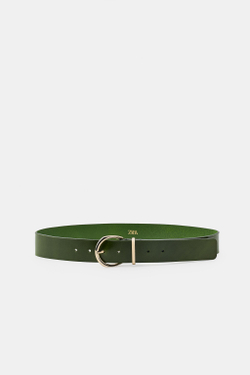 ZARA РЕМЕНЬ ИЗ 100% КОЖИ С КРУГЛОЙ ПРЯЖКОЙ, ЗЕЛЕНЫЙ
