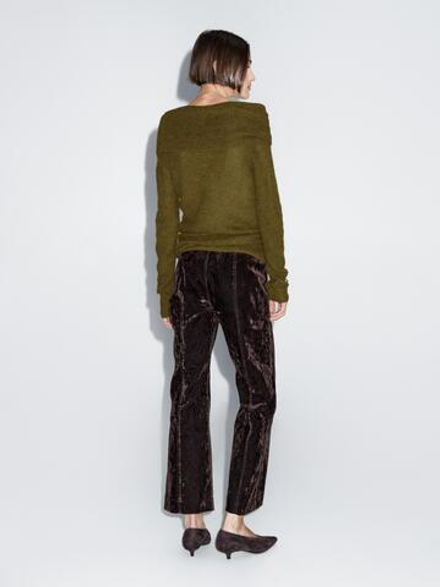 Massimo Dutti Расклешенные брюки с высокой талией, шоколадный