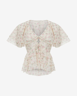 Блуза с рюшами из органзы в мелкий цветочек
