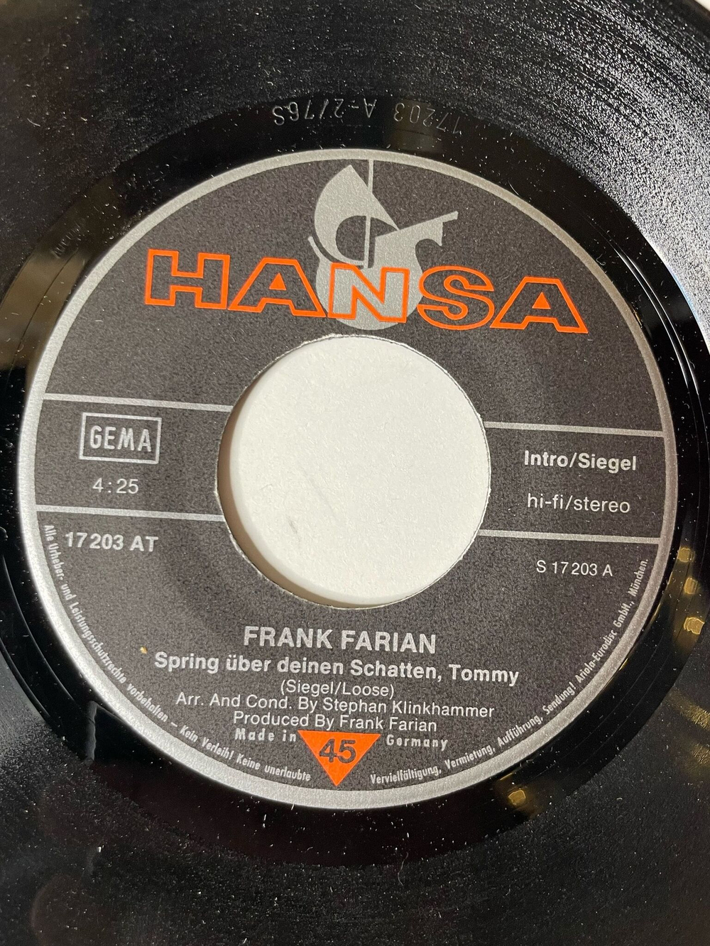 Винтажная виниловая пластинка LP Frank Farian Spring Uber Deinen Schatten, Tommy (Germany 1976)
