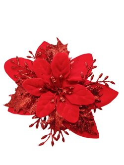 Набор новогодних цветов на ёлку 8шт красные (6996)