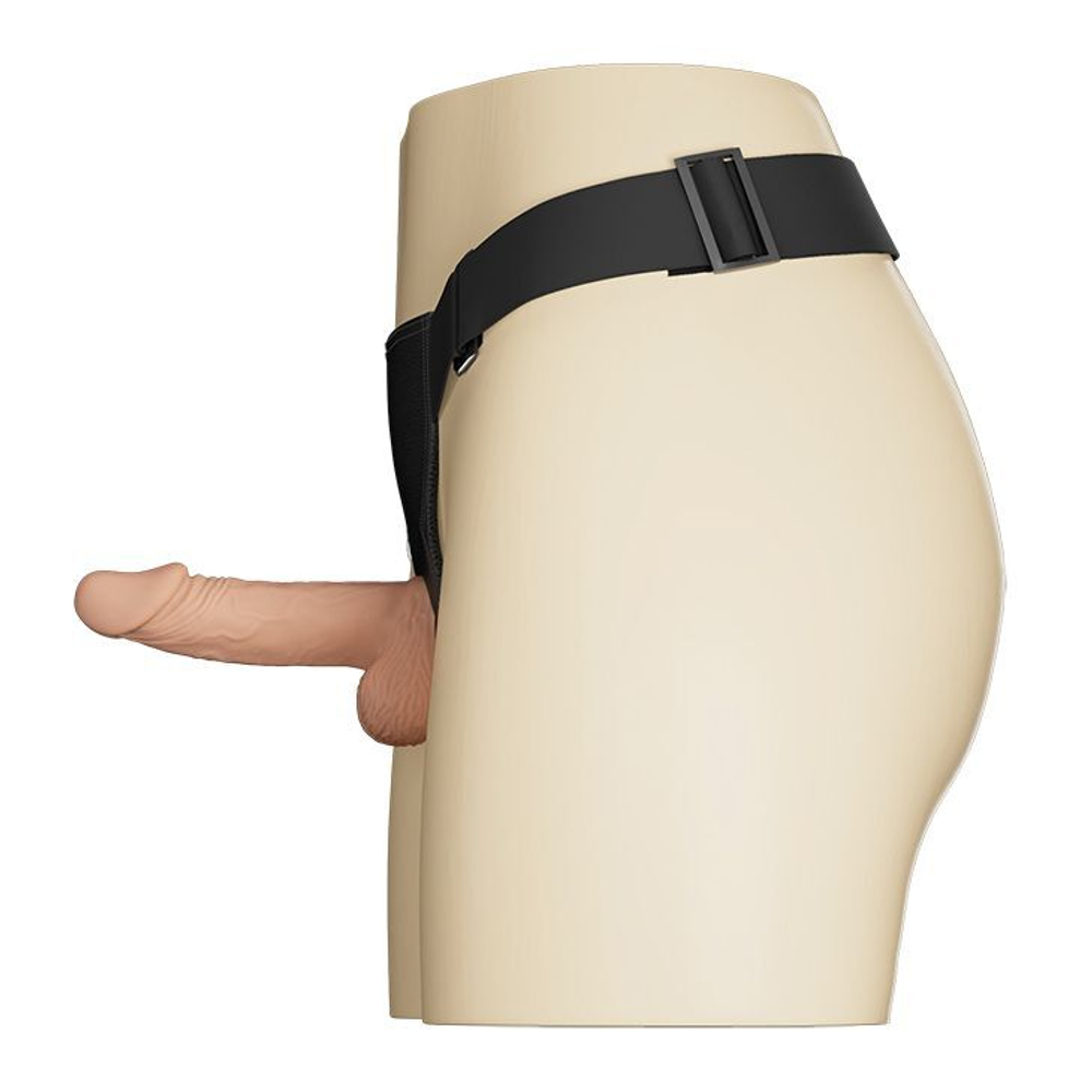 Женский страпон на регулируемых ремешках с вибрацией - 19,4 см. (Цвет: телесный с черным)