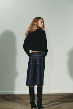 ZARA УКОРОЧЕННЫЙ ВЯЗАНЫЙ СВИТЕР, ЧЕРНЫЙ