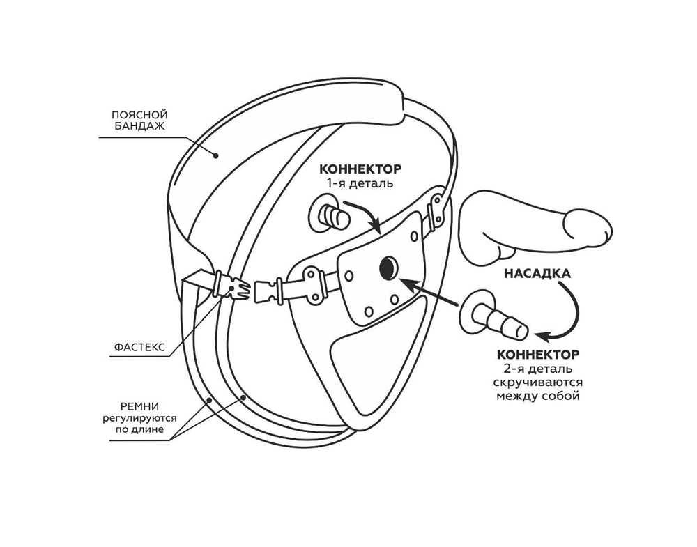 Пояс-трусики с 2 насадками Exotic-Alice - 18 и 10,5 см. (Цвет: телесный с черным)