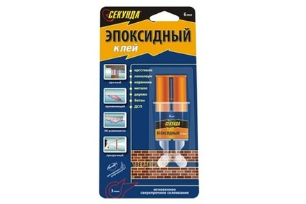 Клей эпоксидный «СЕКУНДА» "3 минуты" (смола+отвердитель) 3+3 мл, в шприце, на индивидуальном блистер