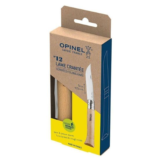 Складной нож Opinel №12, нержавеющая сталь, рукоять из бука, серрейторная заточка, 002441 c клинком из стали Sandvik™ 12С27