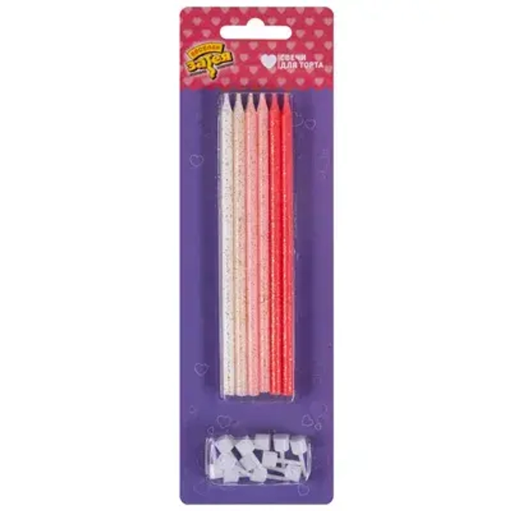 Свечи для торта Розовый Микс блеск 14см 12шт