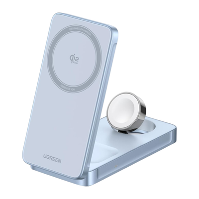 Складная зарядная станция MagSafe Ugreen MagFlow для iPhone, Apple Watch и AirPods (Qi2.2) (W757) Беспроводная зарядка: Qi 25 Вт, Qi 5 Вт, магнитное крепление для быстрой зарядки Apple Watch (Qi 5 Вт). Проводная зарядка: нет. Сертификации MFi и Qi2. Есть