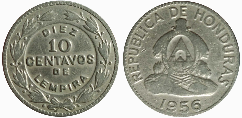 Гондурас 10 сентаво, 1932 - 1956 Герб VF