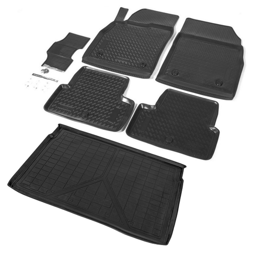 Коврики в салон и багажник автомобиля (комплект) Rival для Opel Astra J рестайлинг GTC 3-дв. 2012-2017, полиуретан, с крепежом, 6 частей, K14202008-6