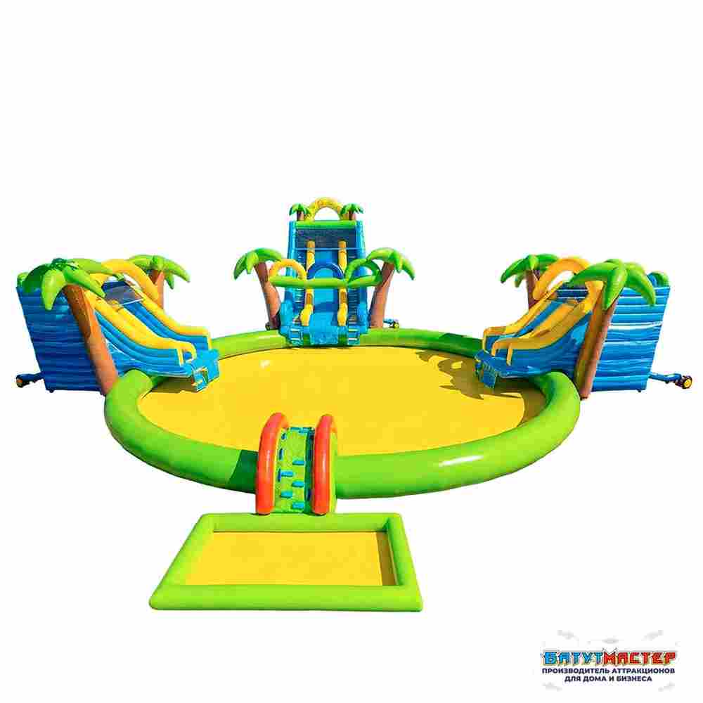 Надувной аквапарк с бассейном и горками «Тропический остров», 24×18×7,6 м