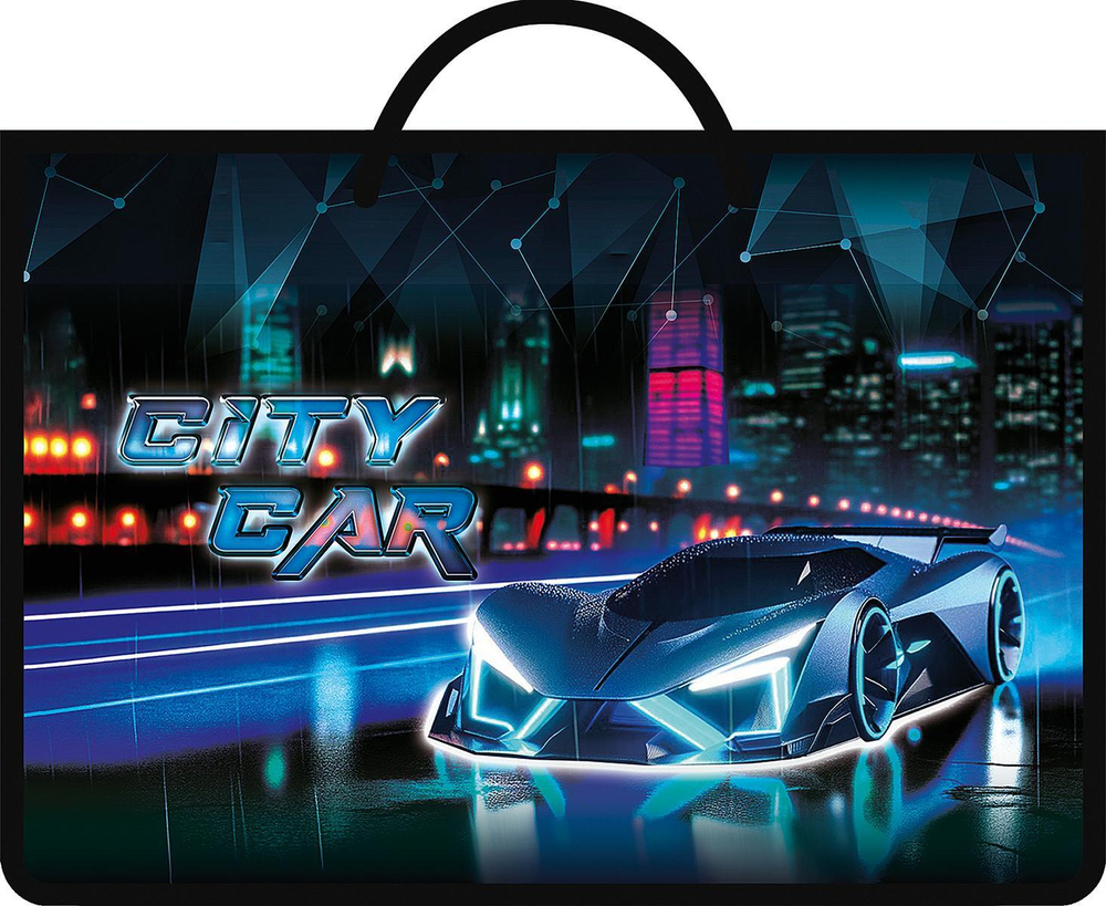 Папка детская А4 пластиковая, ручки-тесьма 335/235/55 "City car 2025" (Пчелка)