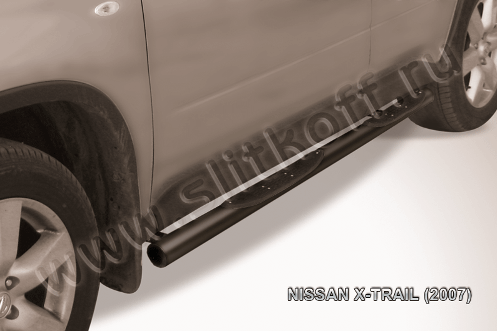 Пороги стальные Nissan X-Trail (2007-2011) d76 с проступями (серебристые)