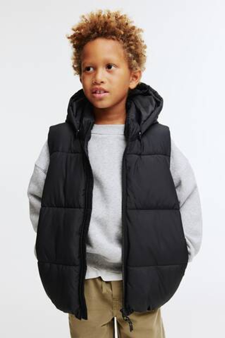 H&M Пуховый жилет с капюшоном, черный