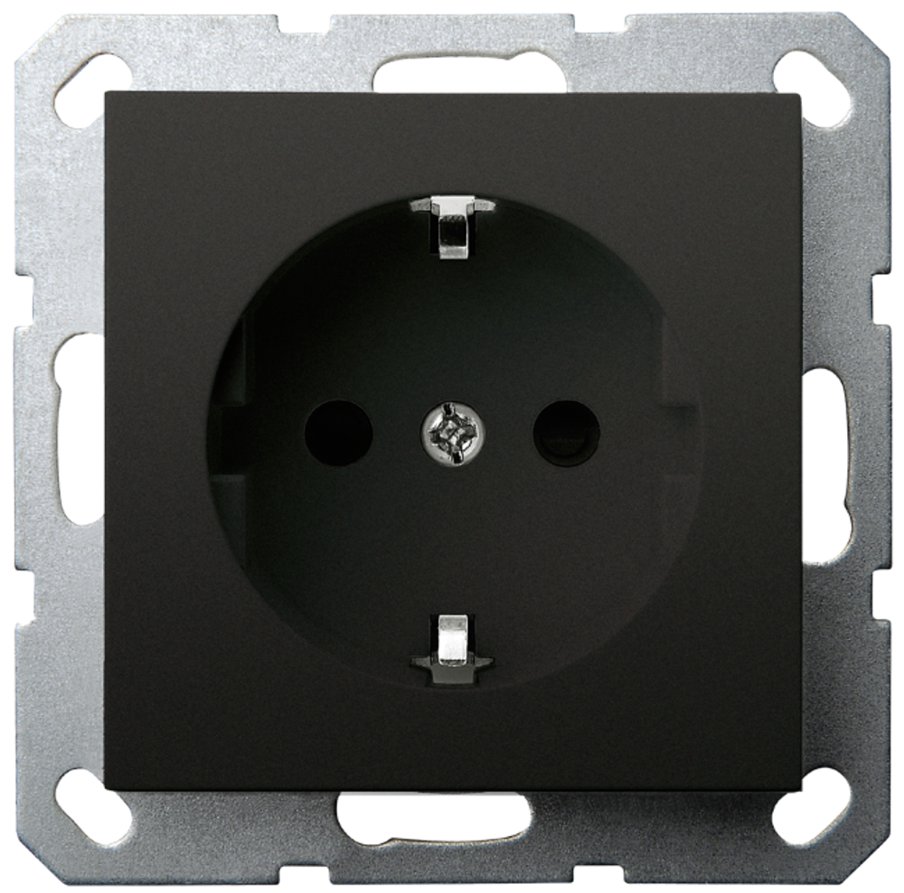 Розетка SCHUKO© с защитными шторками 16A 250V~ 2P+T, цвет черный матовый (soft touch)