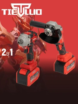 Набор 2в1 аккумуляторного инструмента TIELLIO: УШМ, Гайковерт бесщеточные 2 АКБ LI-ION 6Ач