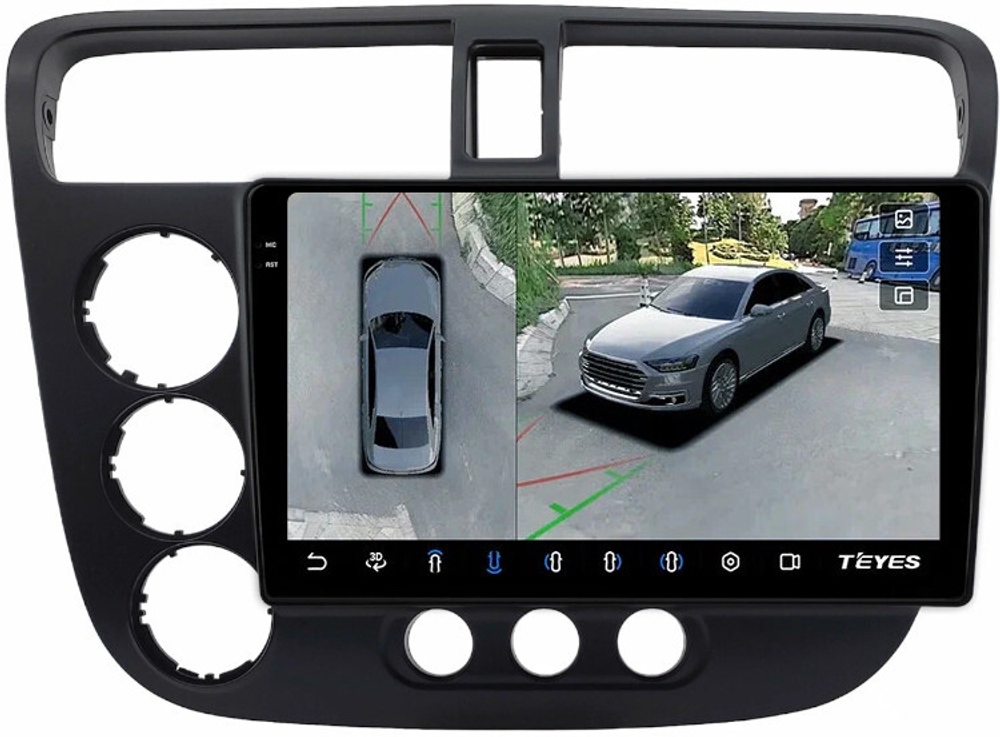 Магнитола для Honda Civic 7 2001-2005 левый руль - Teyes CC3-2K-360 монитор 9.5" 2K QLED на Android 10, 6Гб+128Гб, CarPlay, 4G SIM-слот, 4 камеры в комплекте