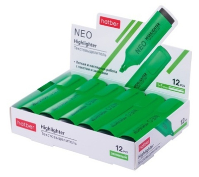Текстовыделитель Hatber NEO флюоресцентные чернила клиновидный пишущий узел Зеленый