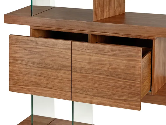 Стеллаж с ящиками Somerset 189х180 см, шпон ореха, стекло