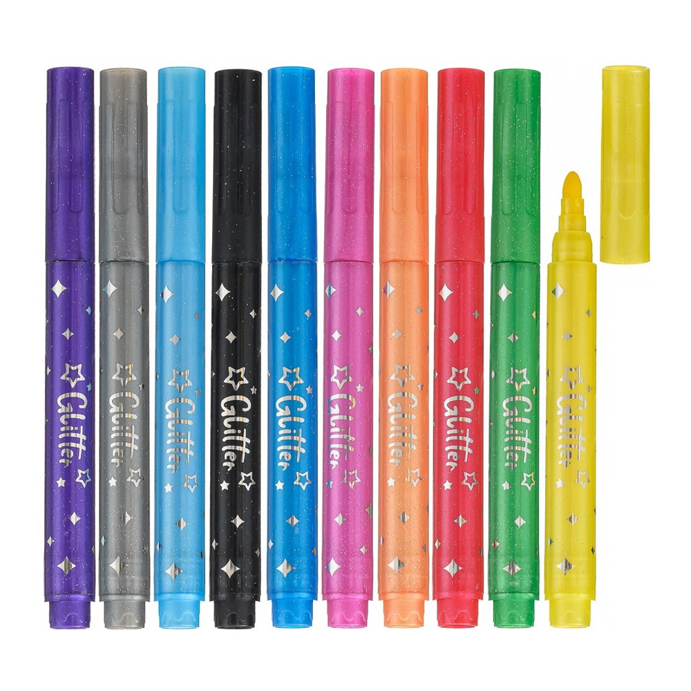 Фломастеры Basir, серия "Совушка", с блёстками, разноцветные, набор 10 шт