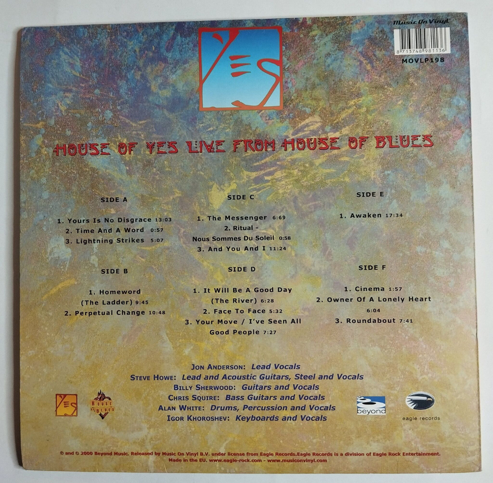 Винтажная виниловая пластинка LP Yes House Of Yes Live From The House Of Blues (EU 2011)