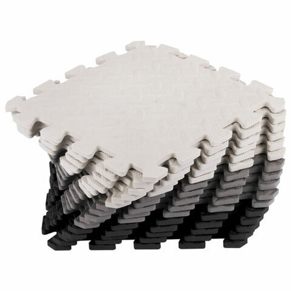 Коврик-пазл напольный 1,2х1,2 м, 16 шт., 30х30 см, толщина 1 см, серый, черный, светло-серый, ЮНЛАНДИЯ, 664817