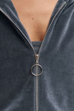 Худи на молнии из велюровой ткани графитового цвета