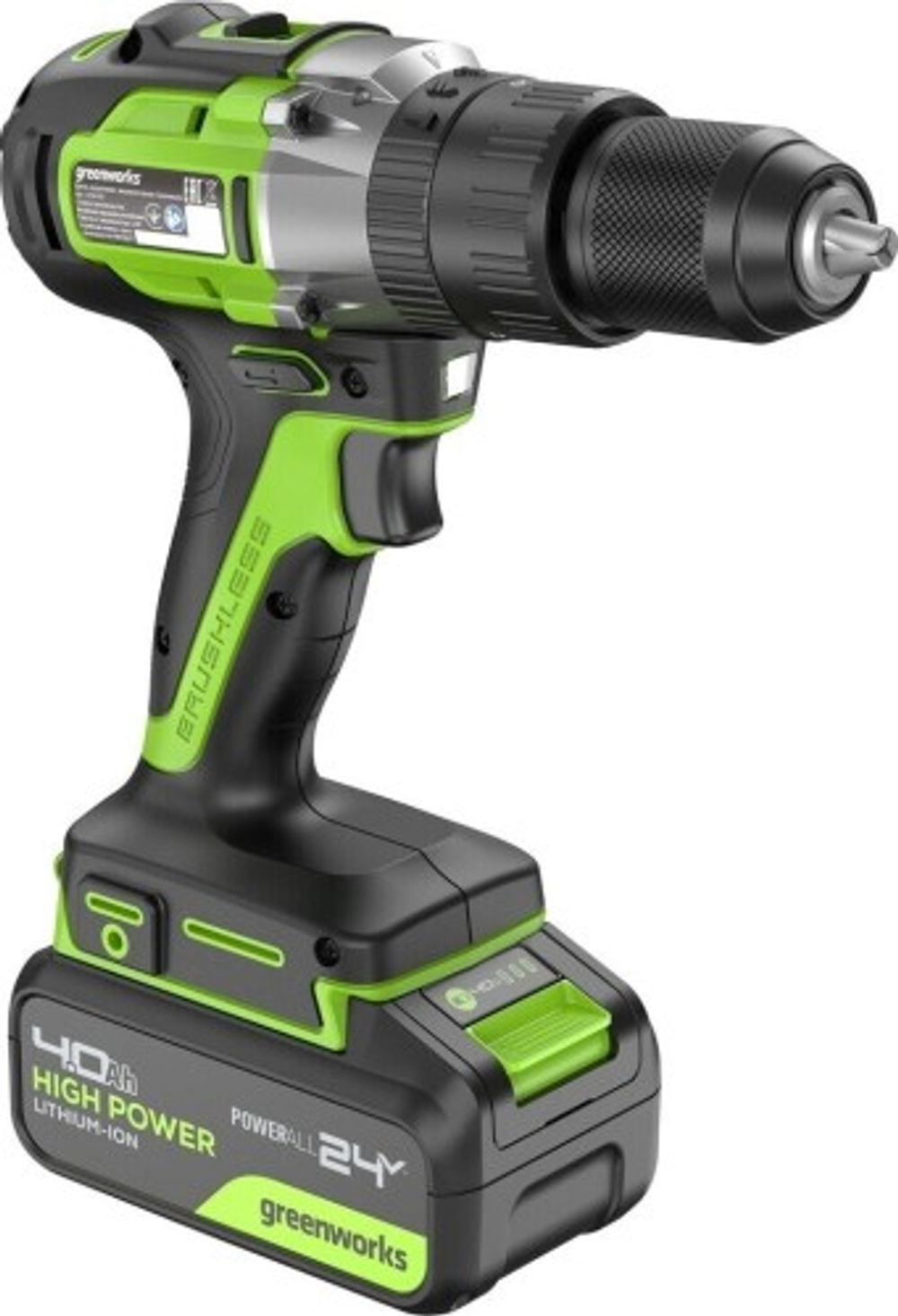 Дрель-шуруповерт аккумуляторная GREENWORKS GD24DD60 ударная, 24V, АКБ 4Ач и ЗУ 3704107CUB