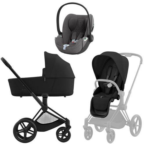 Коляска 3 в 1 Cybex Priam IV Matt Black complete и автокресло Cloud T i-Size Mirage Grey Plus Sepia Black