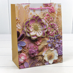 Пакет подарочный 18х23х10см "Цветы" с 3D аппликацией (Микс)