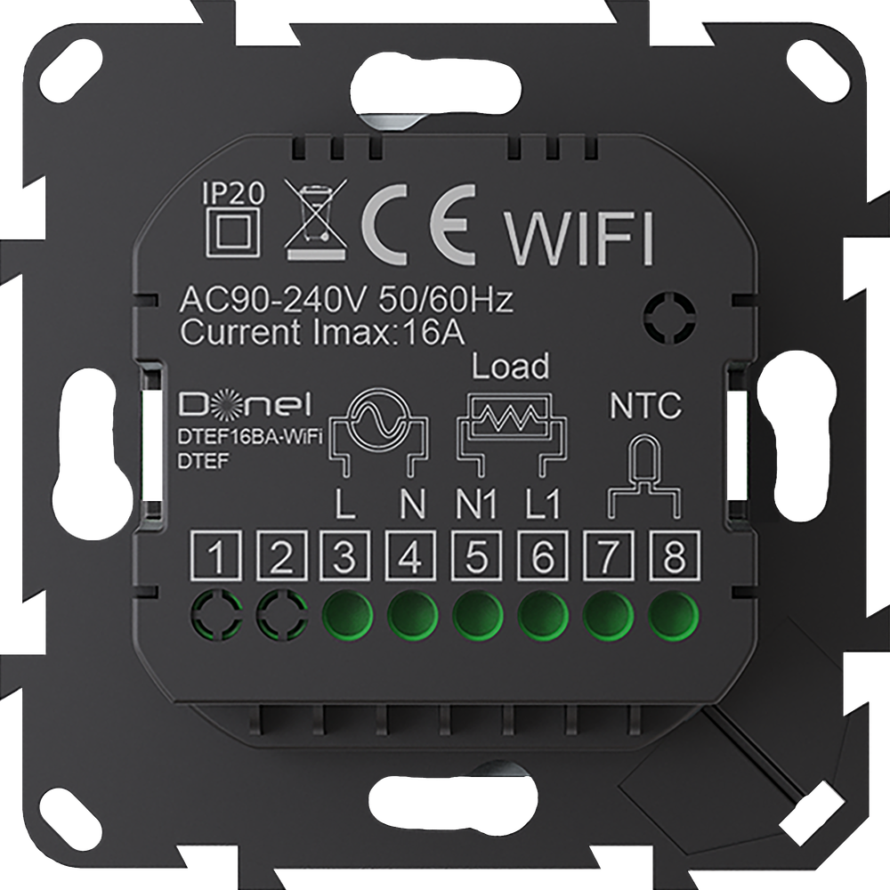 Термостат с датчиком пола, программируемый с Wi-Fi , 16 A, 55*55 мм.черный, ручка настройки