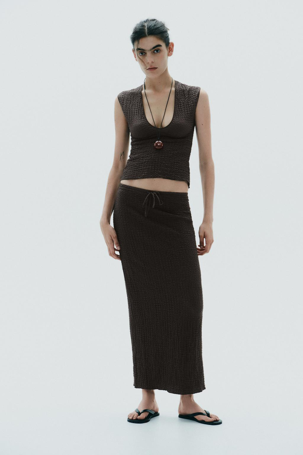 ZARA ТОП БЕЗ РУКАВОВ, ШОКОЛАДНЫЙ