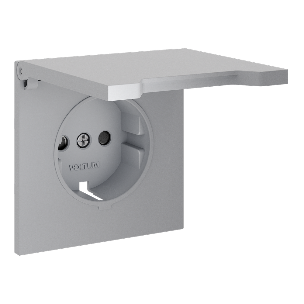 Накладка для розетки с заземлением, защитными шторками и крышкой, S70 (серый)