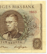 Банкнота Швеция 5 крон 1963 год AG 808061. VF